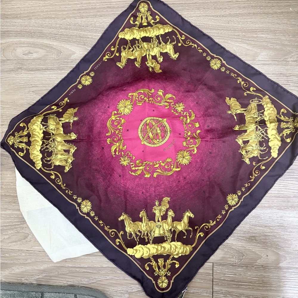 Hermes Luxurious Burgundy and Gold Scarf - Picture 3 of 8
